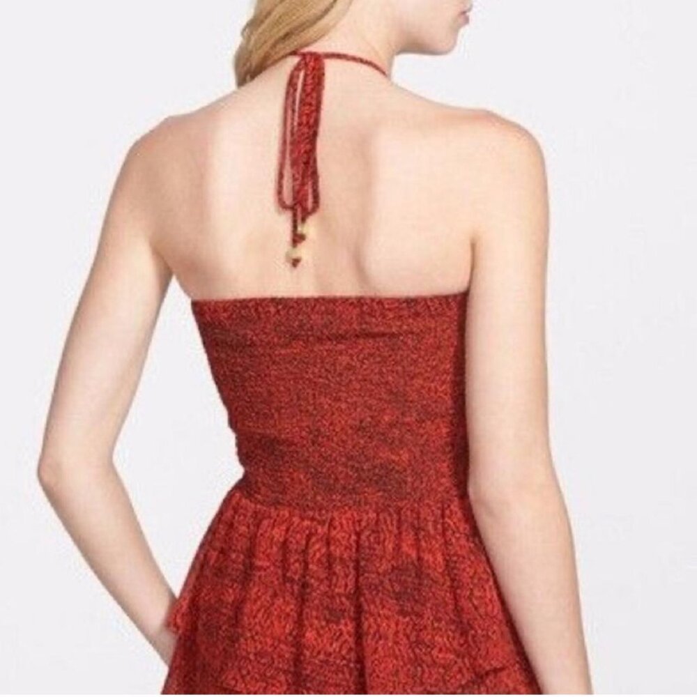 Michael Kors Sunari print smocked ruffle red halter neck. - Picture 2 of 5